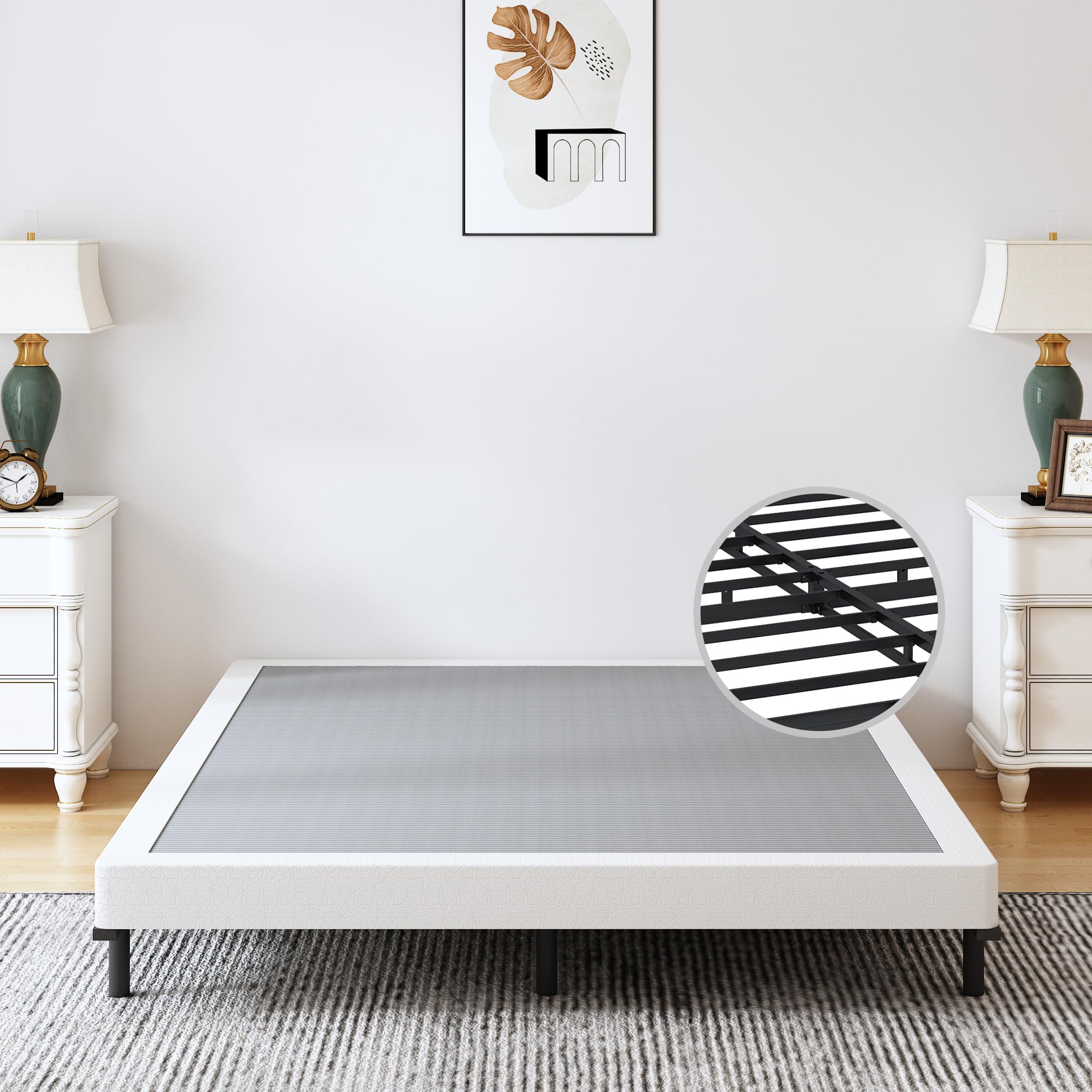 Vaciwe Queen Box Spring 4 Inch Heavy Duty Metal Box Springs Mattress Foundation With Easy Clean Cover, Noise Free, Easy Assembly